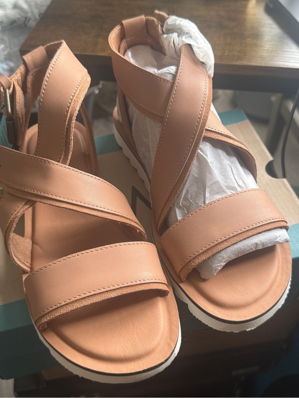 Toms Women's Peachy Tan Cross-Strap Platform Sandals